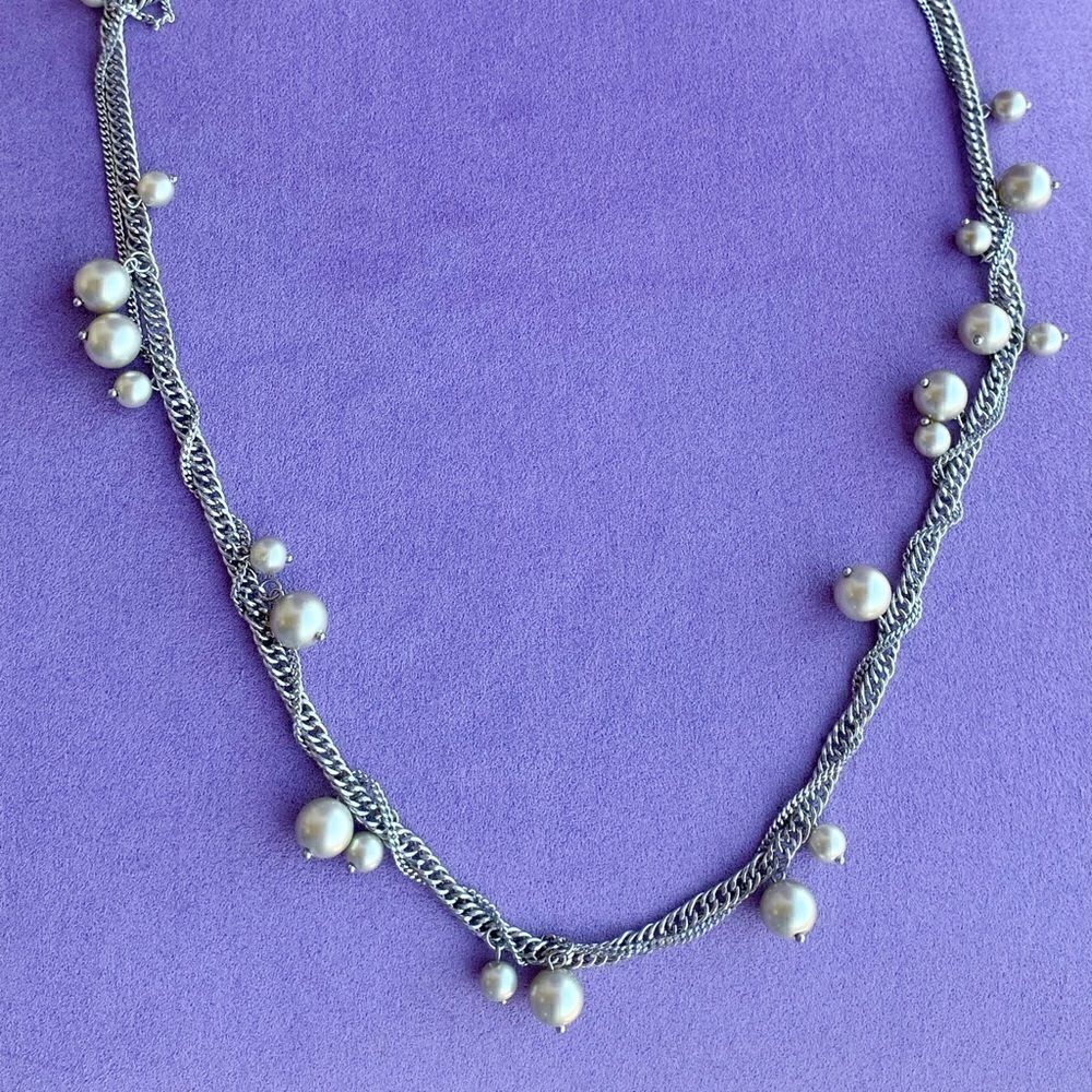 J Crew chain dangling pearl and double chain necklace-28” long